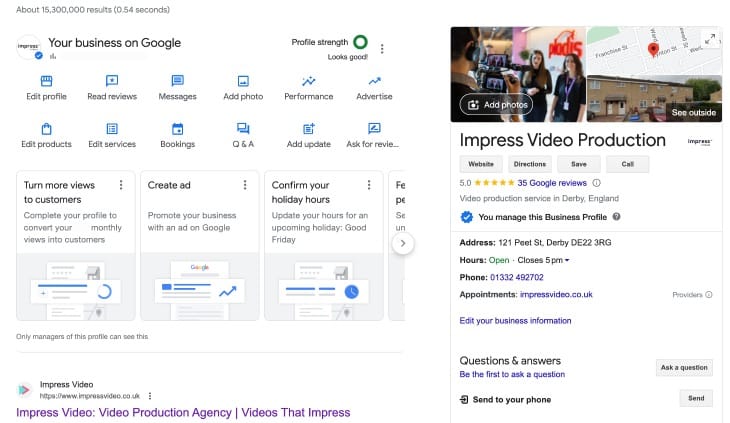Impress Video Production Business Profile Example