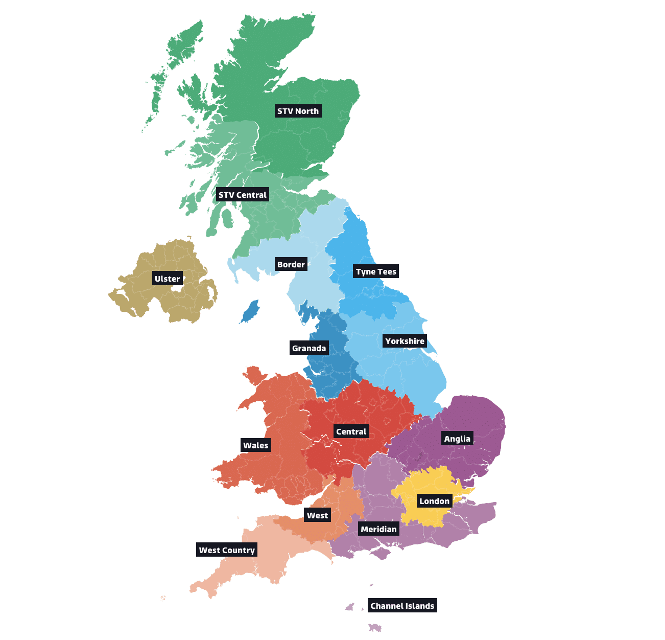 Regional advertising areas in the UK(ITV)