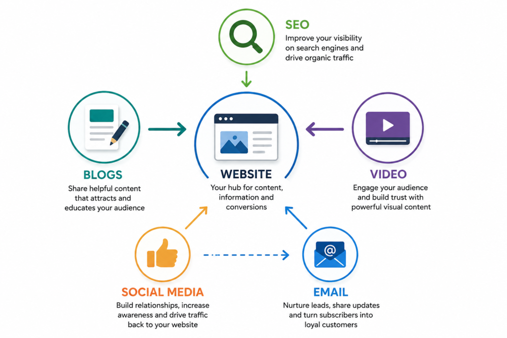 How different free marketing channels work together